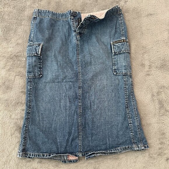 Lucky Brand Dresses & Skirts - Vintage Lucky Brand Denim Midi Skirt Cargo 28/6 90s Y2K